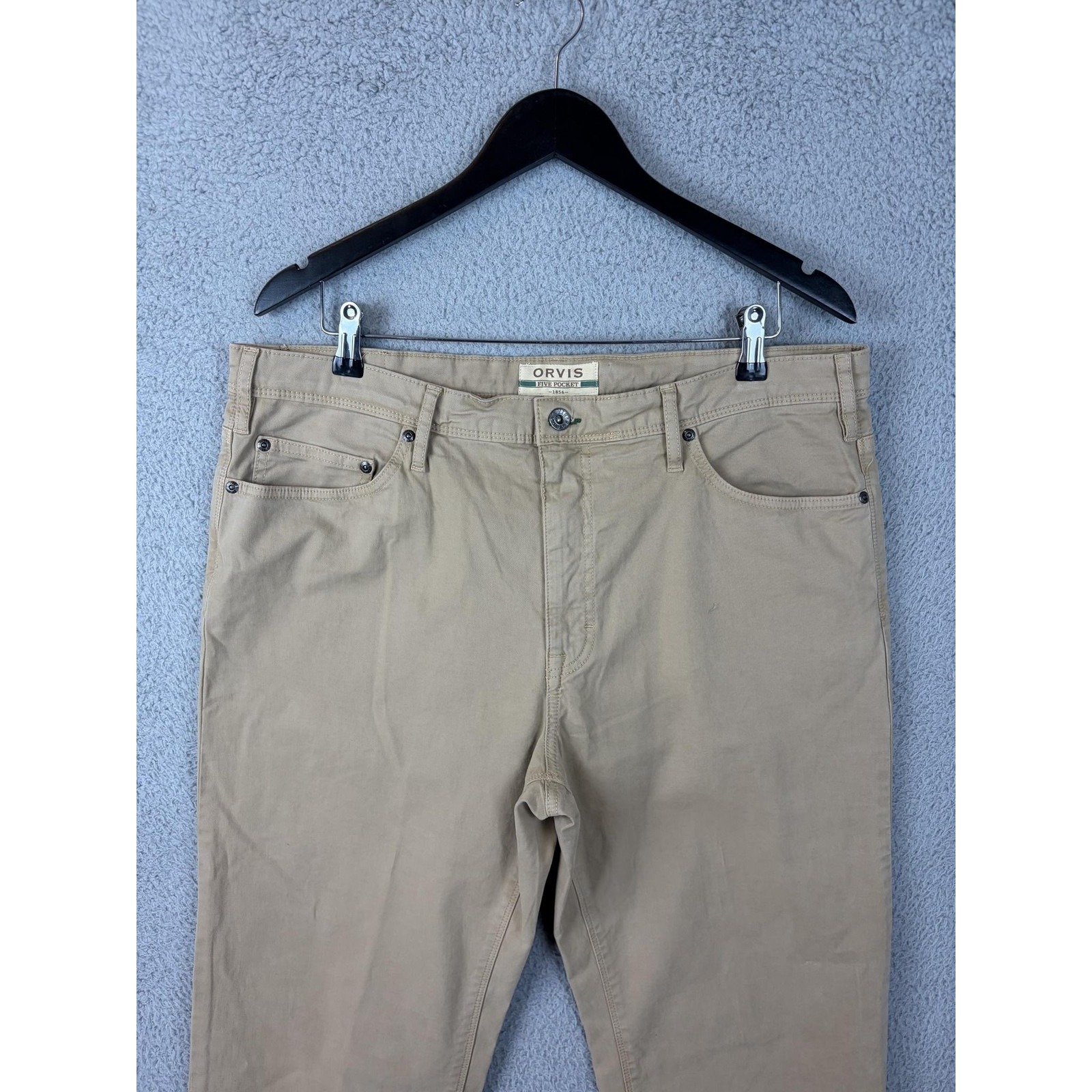 Orvis Five Pocket Pants Mens 38x30 Beige Khaki Stretch Classic Casual Travel Men